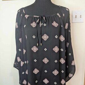 Roz & Ali Medallion Print Crochet Sleeve Blouse - Size 1X - Pre-owned